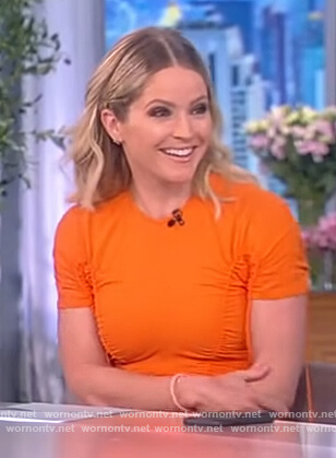 Sara's orange ruched mini dress on The View