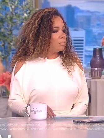 Sunny’s white cold shoulder dress on The View