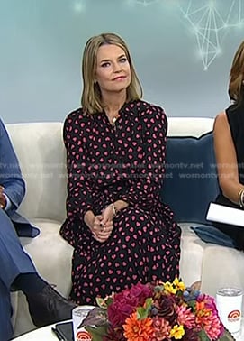 WornOnTV: Savannah’s black heart print blouse and skirt on Today ...