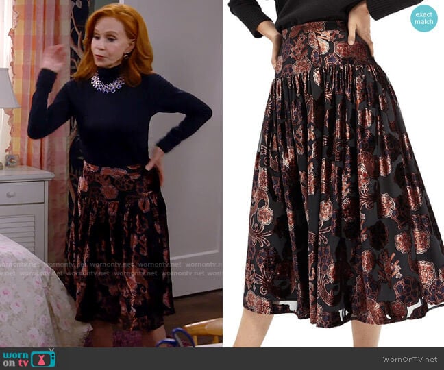 Scotch & Soda Floral Velvet Burnout Skirt worn by Sheila (Swoosie Kurtz) on Call Me Kat