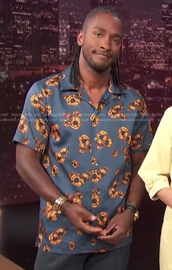 Scott's blue floral shirt on Access Hollywood