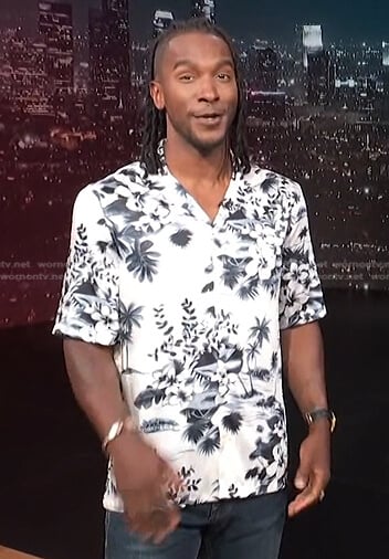 Scott’s white tropical print shirt on Access Hollywood