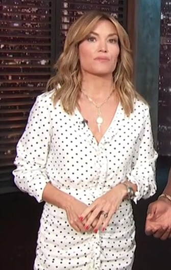 Kit’s white polka dot ruched dress on Access Hollywood