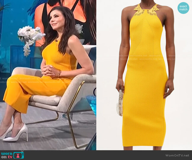 Lace-Insert Rib-Knitted Midi Dress by Self Portrait worn by Heather Dubrow on E! News Daily Pop