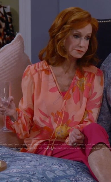 Sheila's coral floral blouse on Call Me Kat