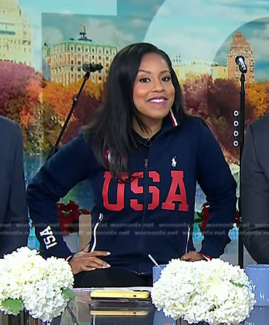 Sheinelle’s navy and red USA track jacket on Today