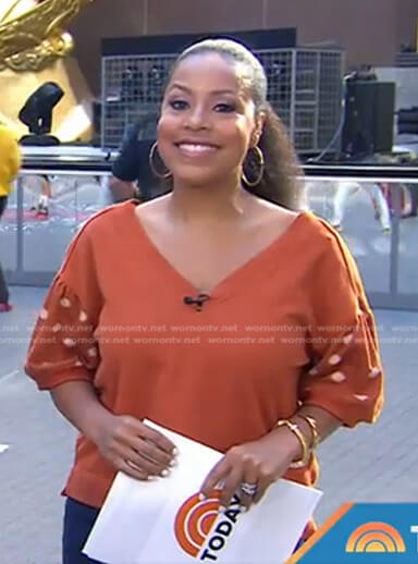Sheinelle’s orange dotted sleeve top on Today