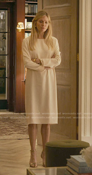 Sophie’s white shift dress on Anatomy of a Scandal