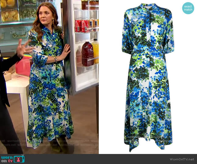 Olivia floral-print midi-dress by Stella McCartney worn by Drew Barrymore on The Drew Barrymore Show