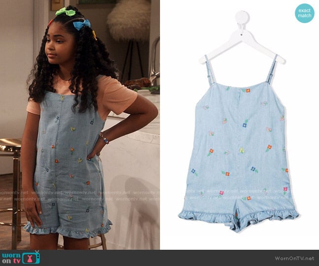 Stella McCartney Kids Embroidered Chambray Playsuit worn by Millicent (Jaidyn Triplett) on iCarly