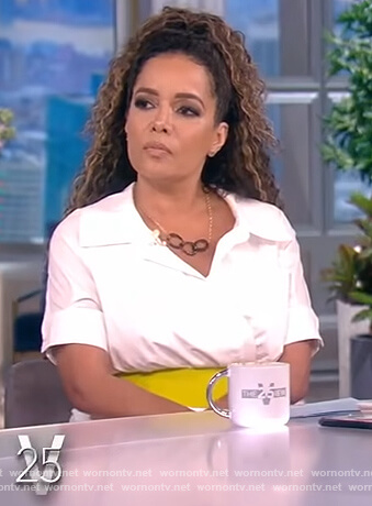 Sunny’s white surplice shirtdress on The View