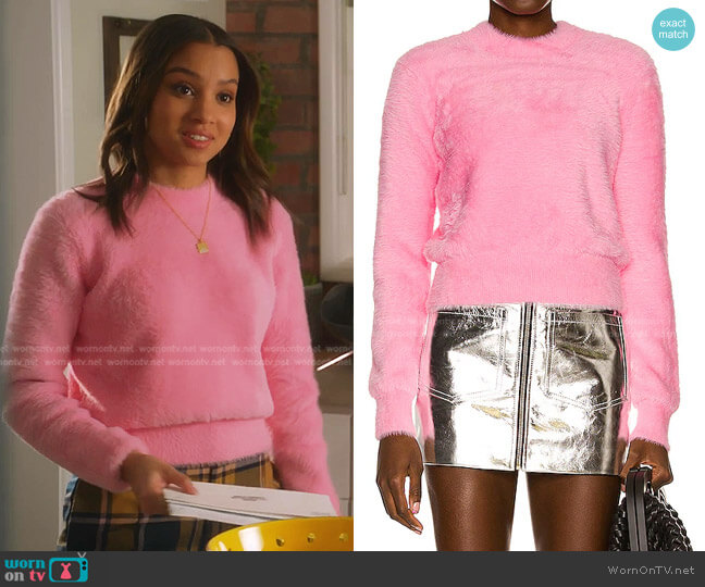 Fuzzy Crewneck Pullover Sweater by alexanderwang.t worn by May Grant (Corinne Massiah) on 9-1-1
