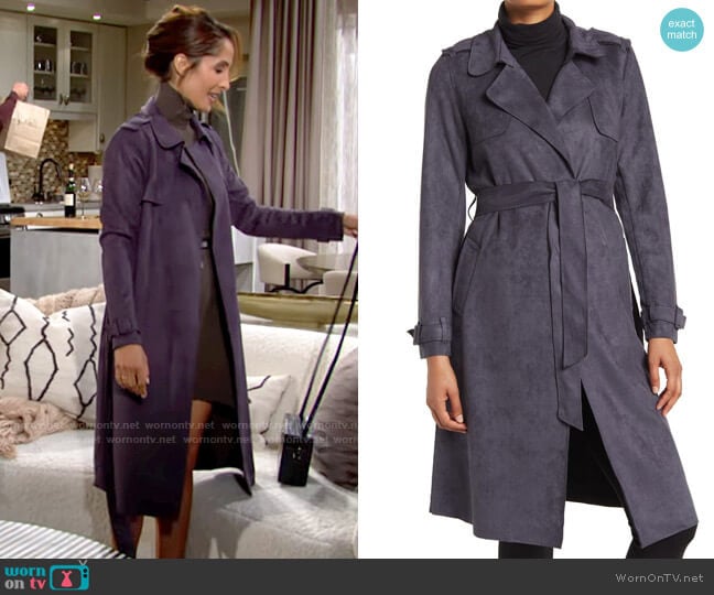 T Tahari Faux Suede Trench Coat worn by Lily Winters (Christel Khalil) on The Young and the Restless