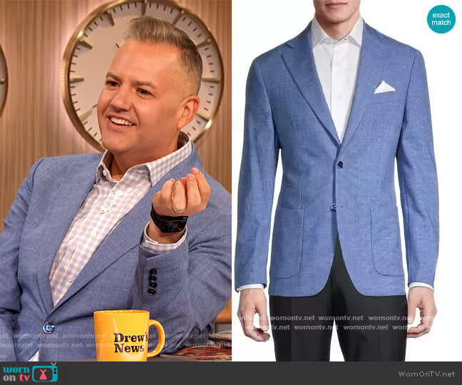 Regular-Fit Elbow-Patch Blazer by Tallia worn by Ross Mathews on The Drew Barrymore Show