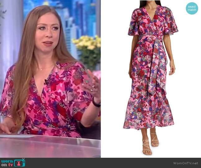 Blaire Floral Midi Wrap Dress by Tanya Taylor worn by Chelsea Clinton on The View