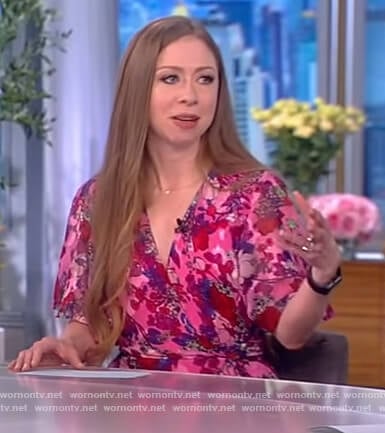 Chelsea Clinton's pink floral wrap dress on The View