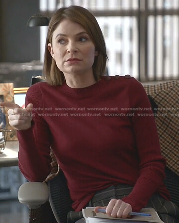 Taylor's burgundy button shoulder sweater on Bull