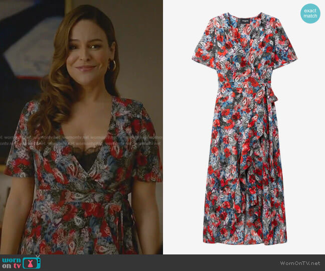 Izzy’s floral wrap dress on Bull