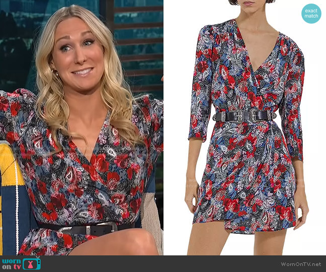 Printed Silk Mini Dress by The Kooples worn by Nikki Glaser on E! News Daily Pop