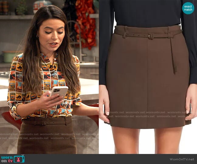 Theory Belted Wool-Blend Mini Skirt worn by Carly Shay (Miranda Cosgrove) on iCarly