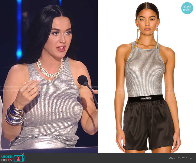  Metallic Cashmere and Silk Tank Top by Tom Ford worn by Katy Perry  on American Idol