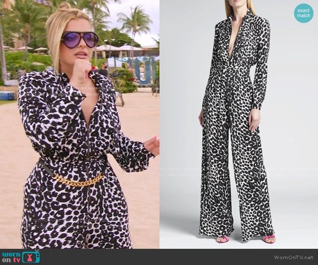 Leopard-Print Zip-Front Belted Jumpsuit by Tom Ford worn by Bebe Rexha on American Idol