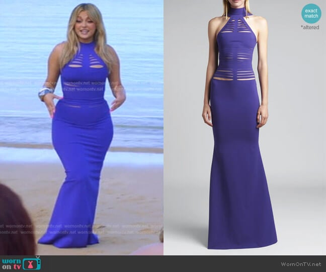 Slash Cutout High-Neck Gown by Tom Ford worn by Bebe Rexha on American Idol