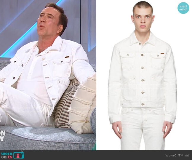 White Denim Selvedge Jacket by Tom Ford worn by Nicolas Cage on The Kelly Clarkson Show