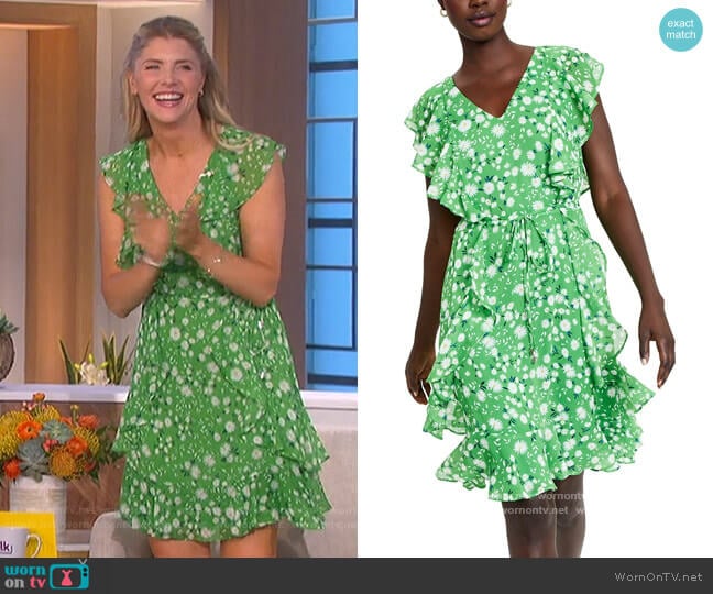 Floral-Print Ruffled Fit & Flare Dress by Tommy Hilfiger worn by Amanda Kloots on The Talk