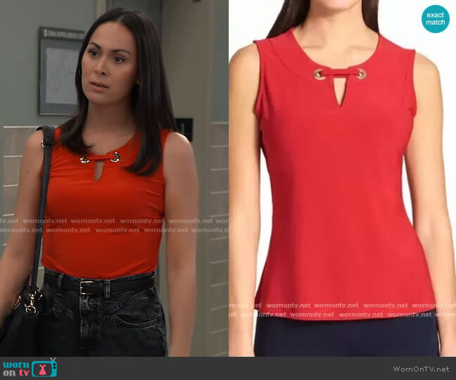 Grommet embellished Top by Tommy Hilfiger worn by Terry Randolph (Cassandra James) on General Hospital