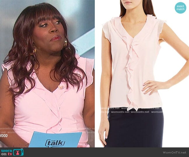 Mixed Media V-Neck Sleeveless Ruffle Front Tank by Tommy Hilfiger worn by Sheryl Underwood on The Talk