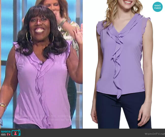 Ruffled Sleeveless Blouse by Tommy Hilfiger worn by Sheryl Underwood on The Talk