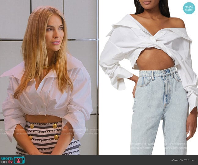 Cross Front Cropped Poplin Shirt by Alexander Wang worn by Chrishell Stause on Selling Sunset