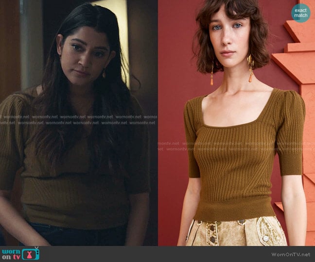 Hadley Top by Ulla Johnson worn by Leela Devi (Anuja Joshi) on The Resident