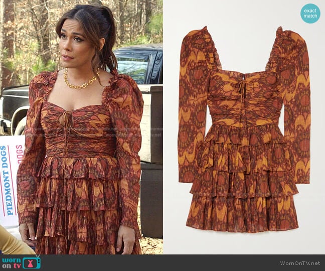 WornOnTV: Cristal’s orange printed tiered dress on Dynasty | Daniella ...