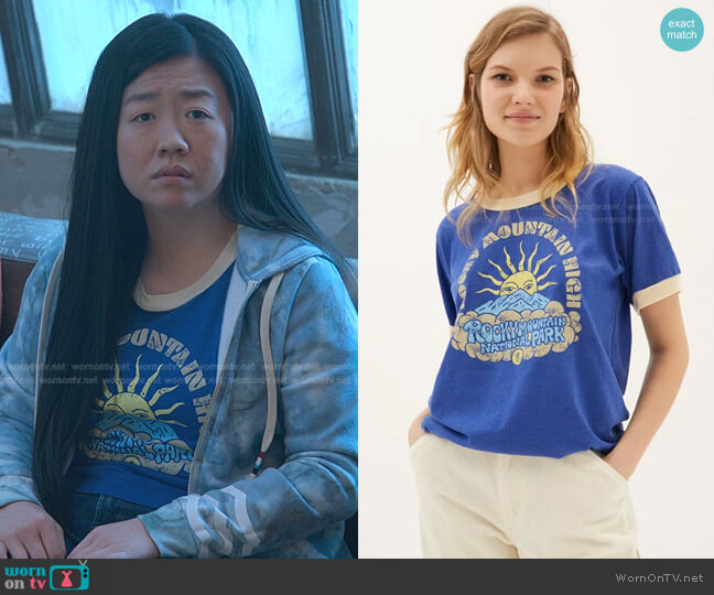 Parks Project Rocky Mountain Ringer Tee by Urban Outfitters worn by Alice Kwan (Sherry Cola) on Good Trouble