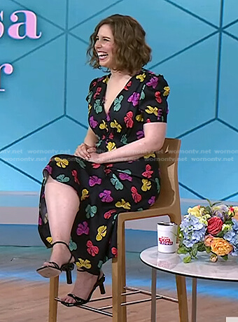 Vanessa Bayer's multicolor bow print dress on Today