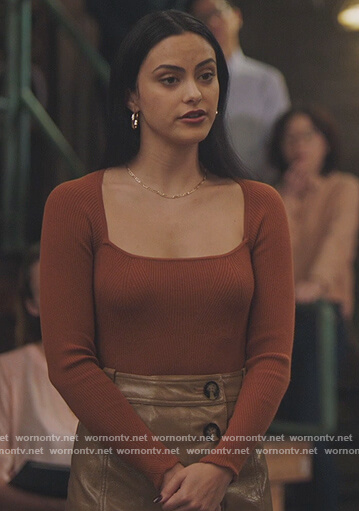 Veronica's brown square neck top on Riverdale