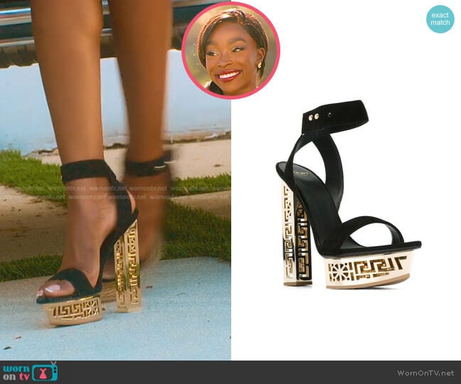 Suede Platform Sandals by Versace worn by Chelsea Lazkani on Selling Sunset