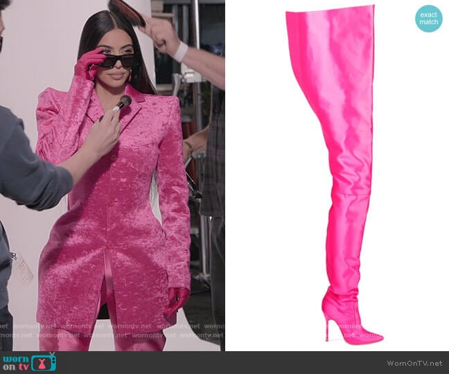 X Manolo Pink Thigh High Boots by Vetements worn by Kim Kardashian (Kim Kardashian) on The Kardashians