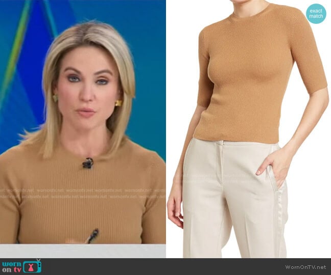 Elbow Sleeve Rib Top by Vince worn by Amy Robach on Good Morning America