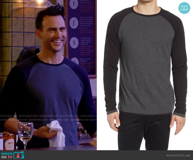 Vince Double Layer Baseball Crewneck Shirt worn by Max (Cheyenne Jackson) on Call Me Kat