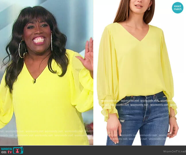 Smocked-Cuff Top by Vince Camuto worn by Sheryl Underwood on The Talk