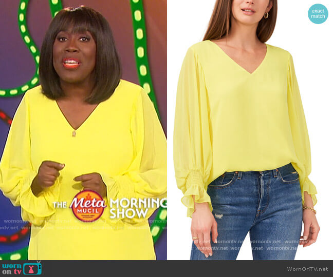 Smocked-Cuff Top by Vince Camuto worn by Sheryl Underwood  on The Talk