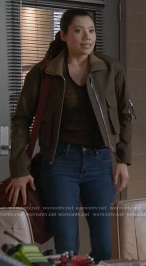 Violet’s green cargo jacket on Chicago Fire
