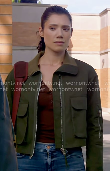 Violet's green cargo jacket on Chicago Fire