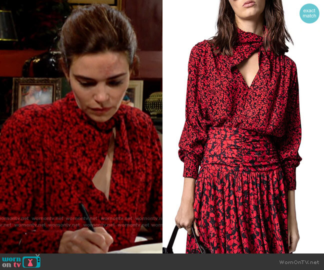 WornOnTV: Victoria’s black and red printed tie neck blouse on The Young ...