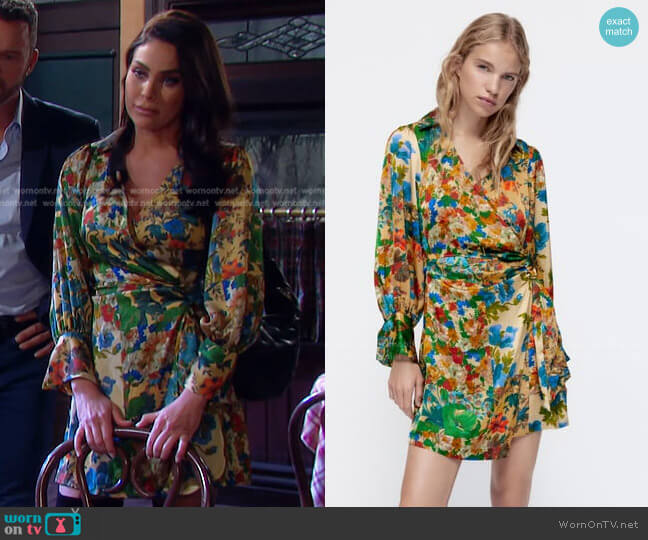 Floral Print Satin Effect Dress by Zara worn by Chloe Lane (Nadia Bjorlin) on Days of our Lives