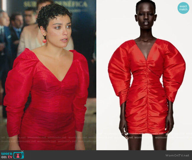 Red Draped Mini Dress by Zara worn by Ari Blanco (Carla Diaz) on Elite