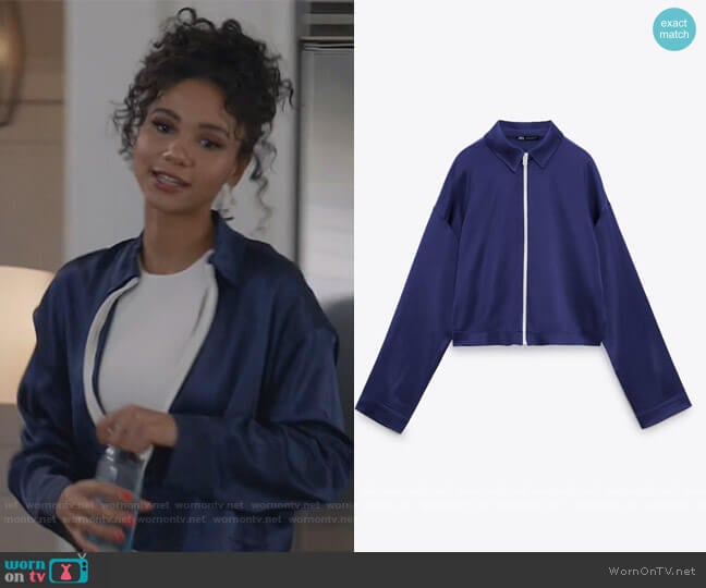 Satin-Effect Jacket by Zara worn by Layla Keating (Greta Onieogou) on All American